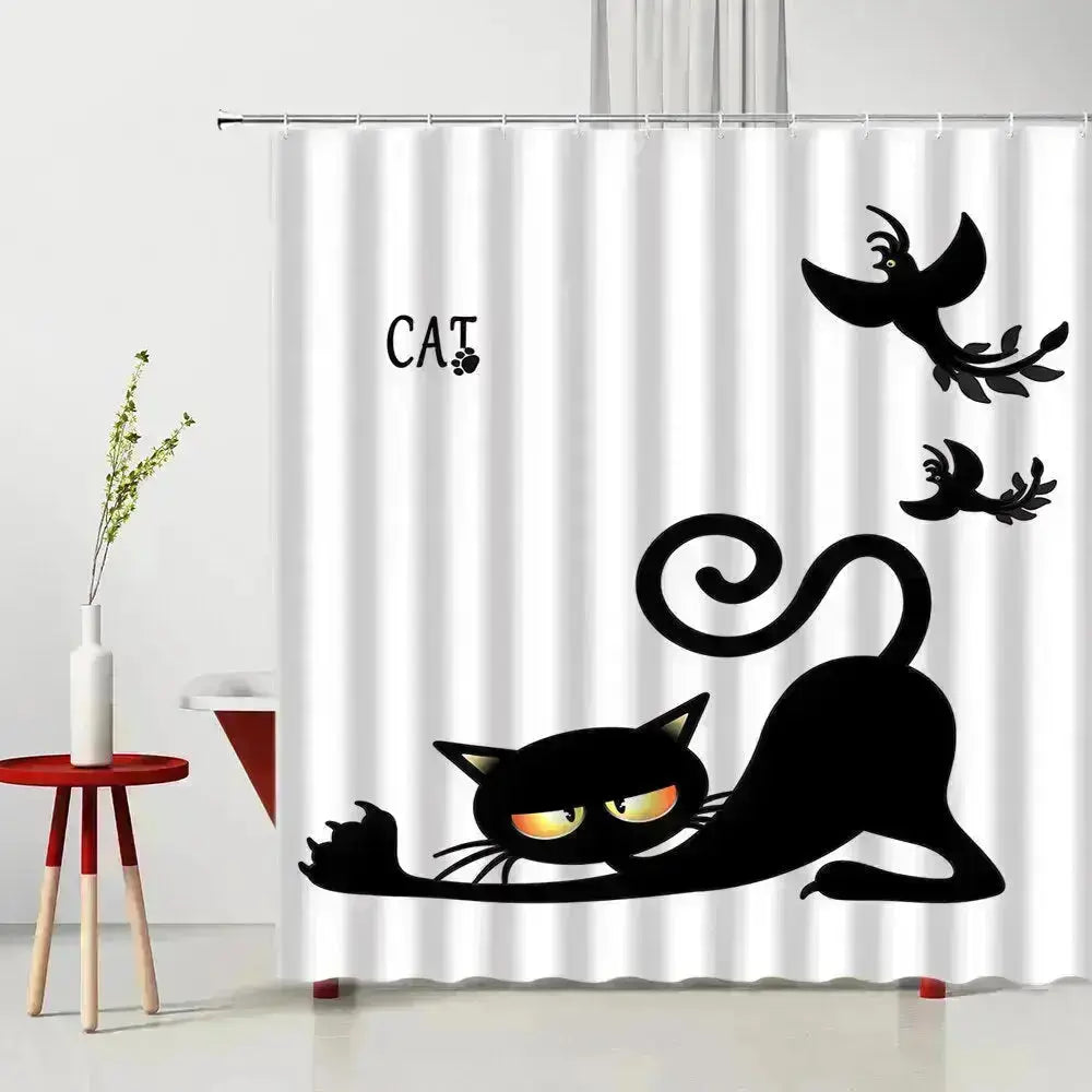 Black Cat Shower Curtain - HuxoHome