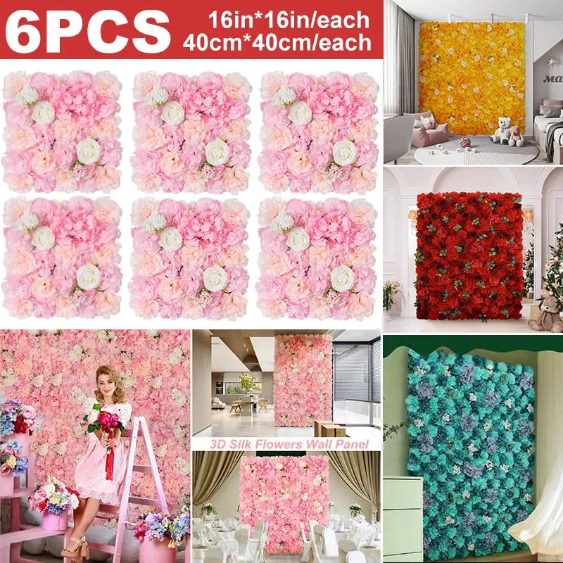 6PCS Artificial Flower Wall Backdrop for Special Occasions