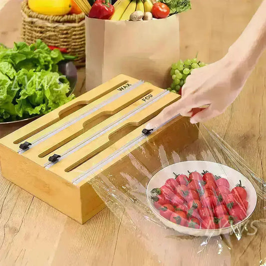 Bamboo Cling Film Dispenser With Cutter - HuxoHome