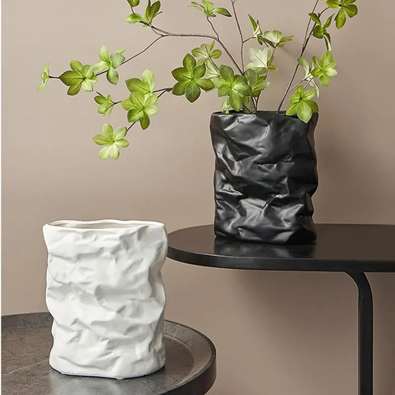 Wrinkled Paper Bag Vase Black/White Colours
